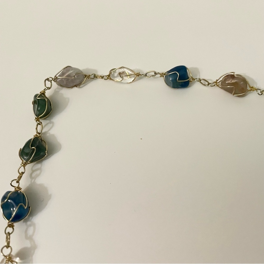 Boho Multi Gemstone Wire Wrapped Necklace Tumbled Stone Crystal Jewelry - Picture 13 of 15